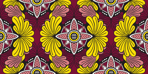 african ethnic, traditional red pattern design. seamless beautiful kitenge, chitenge, ankara style. 