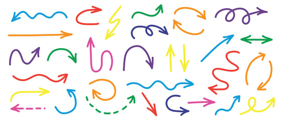 Sketch arrows and frames. Hand drawn arrow, doodle divider and circle, oval and square frame vector set.