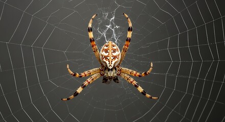 Orb weaver spider meticulously spun symmetrical geometric web design