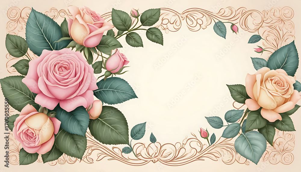 Rustic Roses Border Vintage Rose Floral Border Design. Stock Photo | Adobe Stock