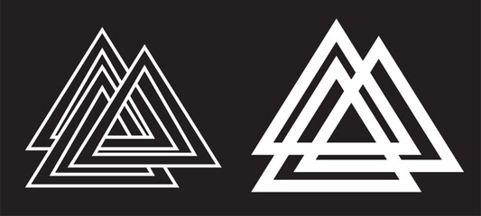 Object intersect icon for logo, vector sign symbol for design. triangles vector flat illustration icon - Borromean rings version black symbol isolated on. Simple element illustration. outline and flat
