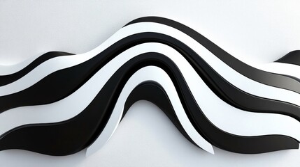 Wall Mural - Abstract Black and White Waves, Curving Stripes on a Clean Background, Geometric Design Elements