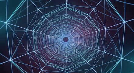 Dynamic glowing digital tunnel of futuristic geometric network lines, representing innovation, data flow, and abstract technology concepts in a mesmerizing visual journey.
