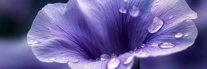 Wall Mural - A Close-Up of Elegant Violet Petals Covered in Dewdrops, Capturing the Essence of Morning Beauty