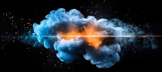 Canvas Print - vibrant explosion of blue and orange energy particles creating stunning abstract visual dynamics