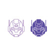 © Amirul - Vector illustration of two stylized purple superhero helmet icons, one outlined and one solid, on a white background.