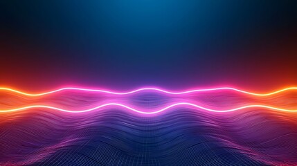 Wall Mural - the image showcases a vibrant scene of a digital landscape with glowing neon lines that illuminate a