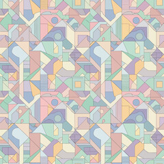Wall Mural - Geometric pastel pattern with abstract architectural elements design, seamless pattern, Stock royalty.