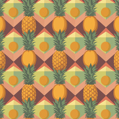 Wall Mural - Geometric pineapple pattern seamless design for summer vibes and tropical themes, seamless pattern, royalty stock.