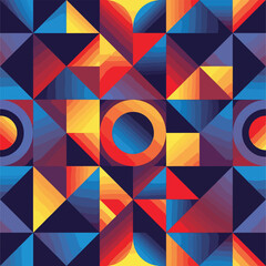 Wall Mural - Geometric pattern with triangles squares and circles in vibrant color gradients, patern seamless, Stock royalty.