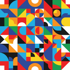 Wall Mural - Geometric shapes design with primary colors and abstract compositions, seamless pattern, royalty free stock.