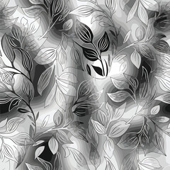 Wall Mural - Gray scale floral pattern with detailed leaves and branches seamless background, seamless pattern, royalty stock.
