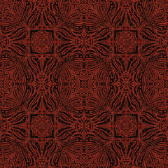 Wall Mural - Intricate abstract pattern in shades of red and black with symmetrical designs, seamless pattern, Stock royalty.