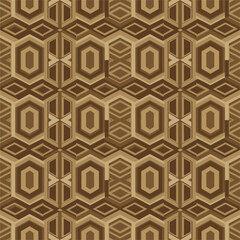 Wall Mural - Intricate geometric pattern featuring hexagonal and diamond shapes in brown tones, seamless pattern, royalty free stock.