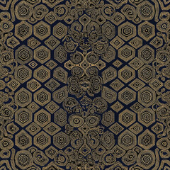 Wall Mural - Ornate geometric pattern featuring hexagons, diamonds, and floral elements design, patern seamless, Stock royalty.