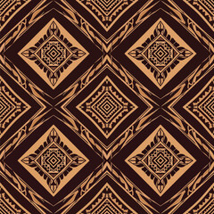 Wall Mural - Repeating tribal pattern of diamonds and zigzags in brown and tan hues, seamless pattern, Stock royalty free image.