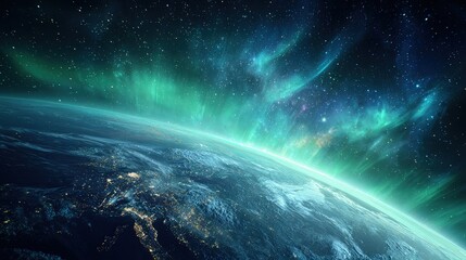 earth at night with aurora lights