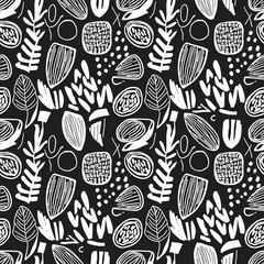 Wall Mural - Seamless pattern featuring hand drawn elements on a black background design, patern seamless, Stock royalty image.