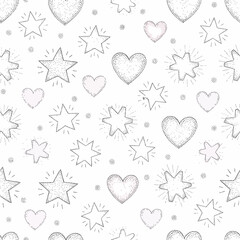 Wall Mural - Seamless pattern of hearts and stars creates a whimsical, romantic background, patern seamless, Stock royalty free.