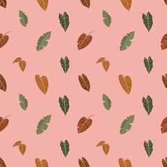Wall Mural - Seamless pattern of tropical leaves on pink background creating a calm atmosphere, patern seamless, Stock royalty free.