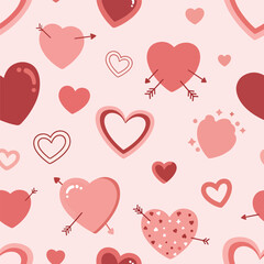 Wall Mural - Valentine's Day heart pattern with love arrows and romantic design elements, patern seamless, Stock royalty.