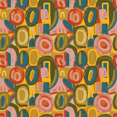 Wall Mural - Vibrant abstract pattern with colorful shapes and brushstroke texture design, patern seamless, Stock royalty free.