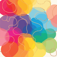 Wall Mural - Vibrant overlapping circles with golden lines creating an abstract background, patern seamless, Stock royalty.