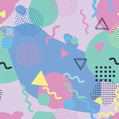 Wall Mural - Vibrant retro abstract geometric pattern featuring pastel colors and Memphis style, seamless pattern, royalty free stock.