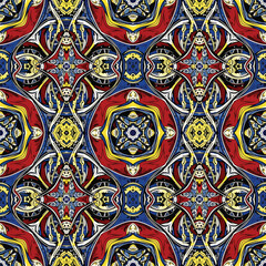 Wall Mural - Vibrant seamless pattern featuring abstract floral and geometric elements design, seamless pattern, royalty stock.