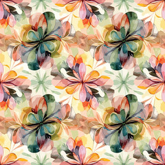 Wall Mural - Watercolor floral pattern with vibrant abstract flowers and soft pastel hues, patern seamless, royalty stock.