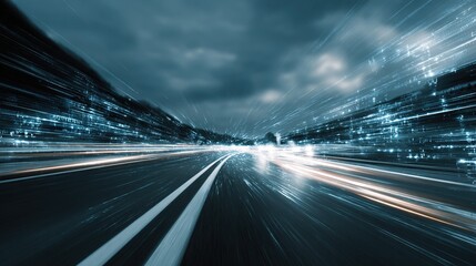 Digital data flow on road with motion blur to create vision of fast speed transfer  Concept of future digital transformation  disruptive innovation and agile business methodology : Generative AI
