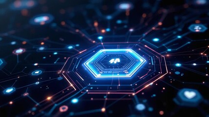Dynamic AI network with glowing nodes connecting in cyberspace, modern technology background for business and innovation ideas