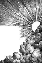 Wall Mural - Intricate art deco sunburst and cloud design in vintage engraving style