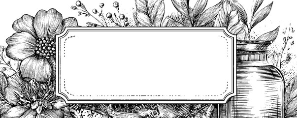 Wall Mural - Vintage engraving style botanical label design with blank space for text