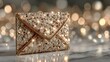 © Sergei - Glamorous glittery envelope clutch bag, shimmering gold and white, representing luxury fashion and festive celebrations with copy space.
