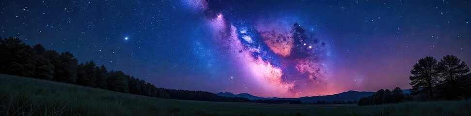 Wall Mural - A vibrant summer night sky filled with countless twinkling stars, the Milky Way stretching across the scene Perfect for travel, astronomy, and summer themes , black, celestial, travel