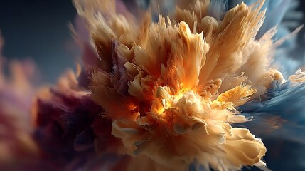 the image presents an abstract, exploding formation of color