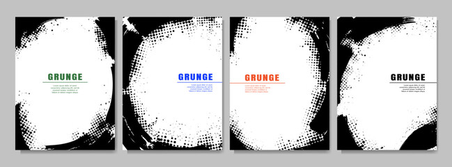 Wall Mural - Vector grunge overlay. Hand drawn abstract frame set. Ink brush strokes mess. Design for poster, invitation, gift card, coupon, book cover. Banner halftone overlay. Retro vintage background collection