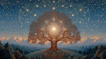 A classic tree of life diagram is unraveled and rewoven into a new, complex network of glowing light.