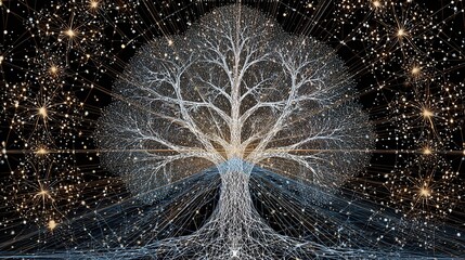 A classic tree of life diagram is unraveled and rewoven into a new, complex network of glowing light.