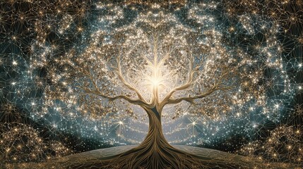 A classic tree of life diagram is unraveled and rewoven into a new, complex network of glowing light.