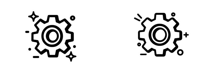 Gear icon set for settings and configuration options in a minimalist line art style for user interface design