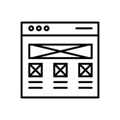 Simple website wireframe design, showcasing basic layout elements and content blocks, symbolizing wireframe