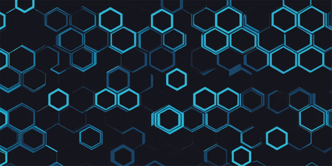 Geometric technology illustration with seamless hexagonal pattern and molecular structure