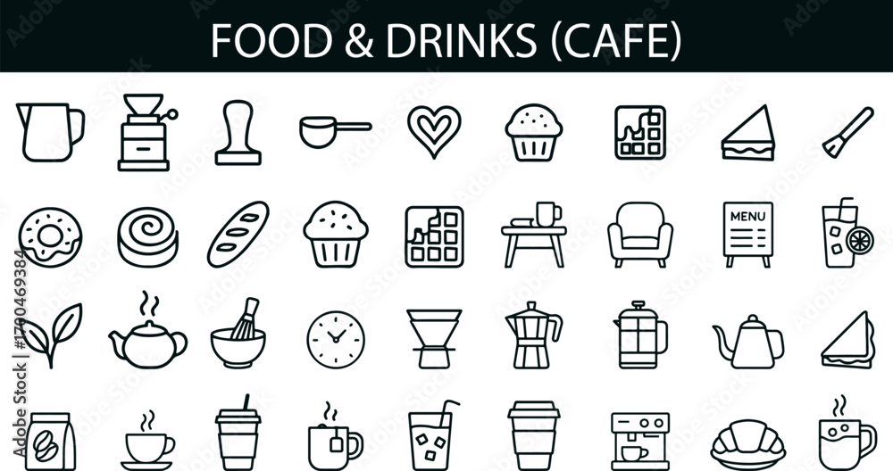 Cafe Menu Frame Icon Cafe Food and Drinks Icon Set for Coffee Shops, Menus, and Hospitality ...