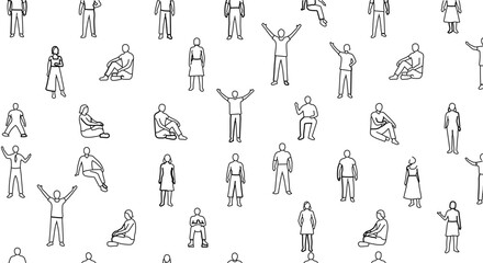 Seamless pattern of people in different poses hand drawn vector illustration