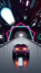Wall Mural - animation of video game screen with neon patten on black background