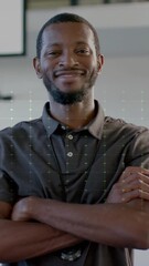 Wall Mural - animation of data processing over african american basketball coach on court