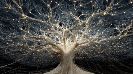 A classic tree of life diagram is unraveled and rewoven into a new, complex network of glowing light.