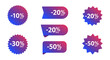 © PixelMind Creations - promotional sale tags featuring -10% to -50% discounts in vibrant shapes
